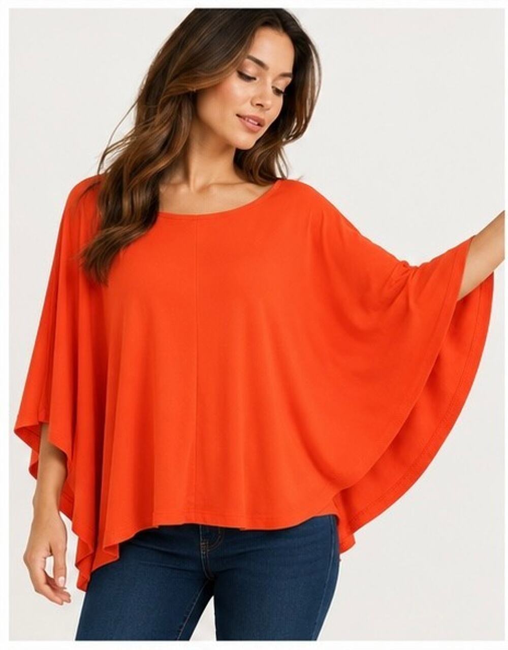 Venus Women's Batwing Poncho Top Orange Size S